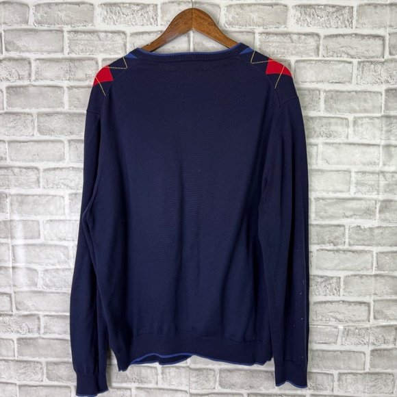 Brooks Brothers St Andrews Links Navy Argyle Supima V-Neck Pullover Sweater XL - Picture 4 of 7